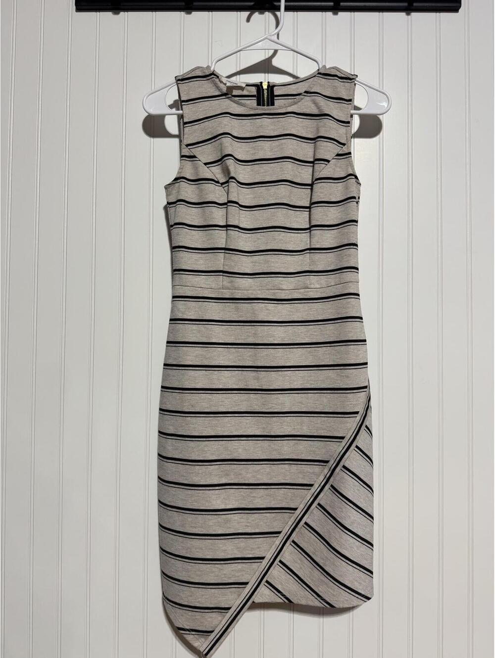 Maurices Striped Sleeveless Asymmetrical Hem Sheath Dress Beige Gray Size XS